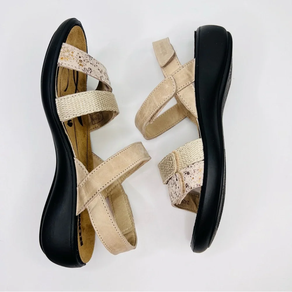 Romika Ibiza 103 Tan/Gold Leather  Hook & Loop Closure Slip On Sandals